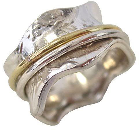 Energy Stone WIESE Silber und Messingfarbener Drehring (Style UK04)