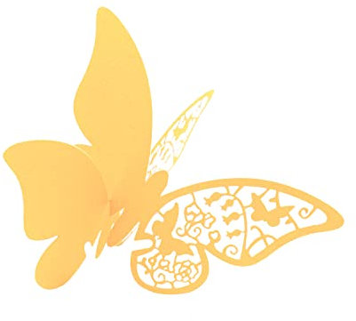 ElecMotive Lot de 100 Papillons Fleur 3D Carte de Verre Marque Place Forme de Papillon Ajouré Décoration de Table pour Fêtes Mariage (Or)