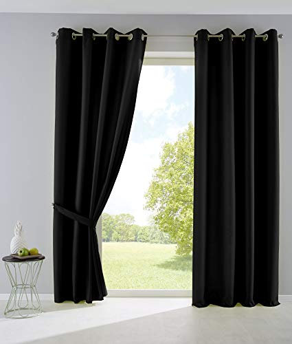 2er Set Vorhänge Blickdicht Gardinen Matt Lichtdurchlässig »Palermo« mit Ösen und Raffhalter Dekoschal HxB 175x140 cm Schwarz, 10000265-2