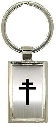 Mygoodprice Schlüsselanhänger aus gebürstetem Aluminium, Kreuz Lothringen, rechteckig, Lasergravur