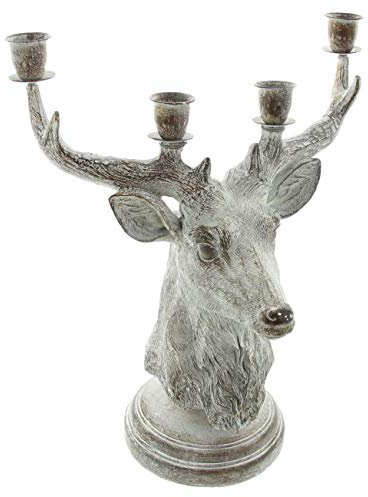 Kerzenhalter Hirsch Kerzenständer FRANK FLECHTWAREN, Silber, 26 x 17 x 30 cm, passend für 4 Stabkerzen max. Ø 2,3 cm, vielseitig einsetzbar