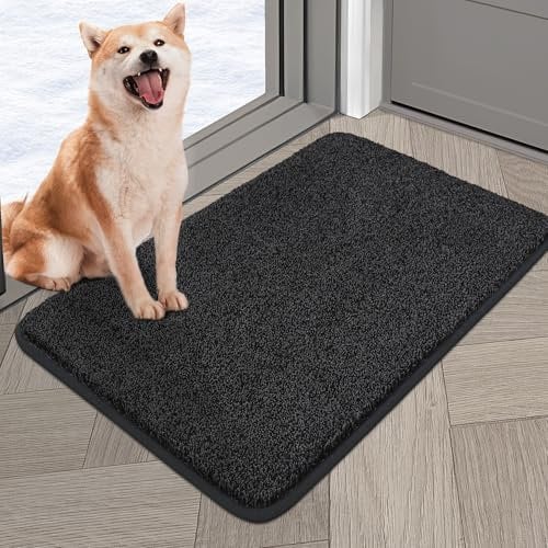 COSY HOMEER Nonslip Door Mats Indoor, 50x80cm Washable Dirt Trapper Welcome Front Doormat for Entryway Room Hallway, Absorbent Indoor Floor Mat for Muddy Shoes & Pets and Dogs, Black