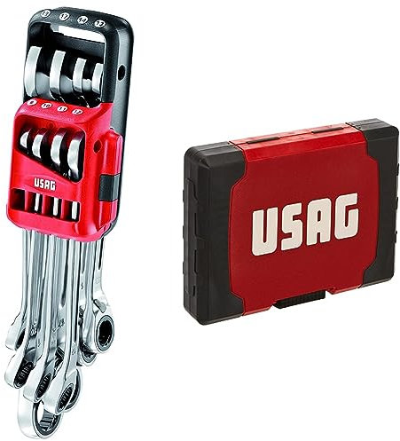 USAG 285 KA/DS8 U02856058 Serie di 8 Chiavi Combinate a Cricchetto con Anello di Tenuta & 692 J100 U06920043 Assortimento di Inserti per Avvitatura con Impronte Speciali (100 pezzi)