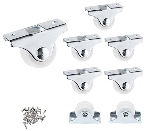 aupawdy 8 Piezas Rueda Giratoria Pequeña Plástico de Mini Ruedas Pequeñas Rueda de Plástico con Placa de Metal y 16 Tornillos
