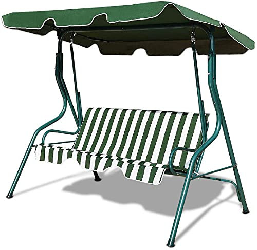 GIANTEX Hollywoodschaukel 3 Sitzer, Gartenschaukel Gartenstuhl Gartenbank mit Sonnendach & Rückenlehne, Schaukelstuhl Schaukelbank Stahlgestell bis 210 kg belastbar, Gartenliege Schaukel (Grün)