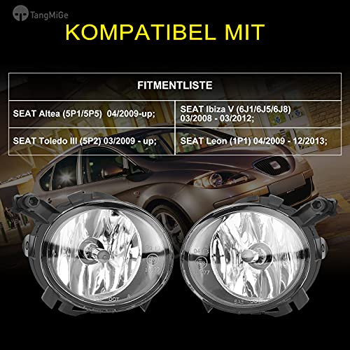 TangMiGe Nebelscheinwerfer Kompatibel mit SEAT Altea (5P1/5P5) 04/2009-up, Ibiza V 5 (6J1/6J5/6J8) 03/2008-03/2012, Toledo III 3 (5P2) 03/2009-up, Leon (1P1) 04/2009-12/2013, HB4 51W, 1 Paar, Klar