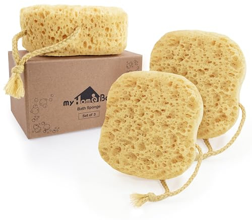 myHomeBody Bath Sponge, Foam Loofah, Shower Sponge for Body, Square, 3 Pack | Large Size, Lots of Lather, Bath Sponges for Shower, Body Scrubber for Bathing, Body Wash Women, Exfoliating Loofah Sponge