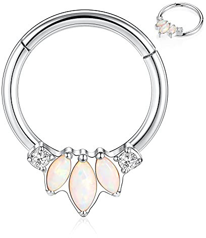 AROWRO Nase Septum Ringe Daith Ohrringe Helix Tragus Rook Septum Nase Daith Piercing Schmuck Septum Schmuck CZ Opal Septum Clicker Knorpel Helix Tragus Lobe Ohrringe Silber Chirurgenstahl 16G 8mm