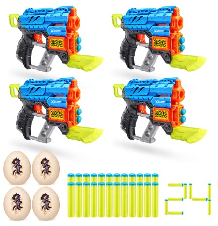 X-Shot Dino Attack 4er Pack Extinct Schaumstoffdart-Blaster (4 kleine Dino-Eier, 24 Darts)
