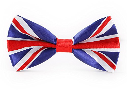 LABEL-CRAVATE Noeud-papillon humour et fantaisie drapeau anglais, finitions main, déjà noué, bleu blanc rouge, Taille unique