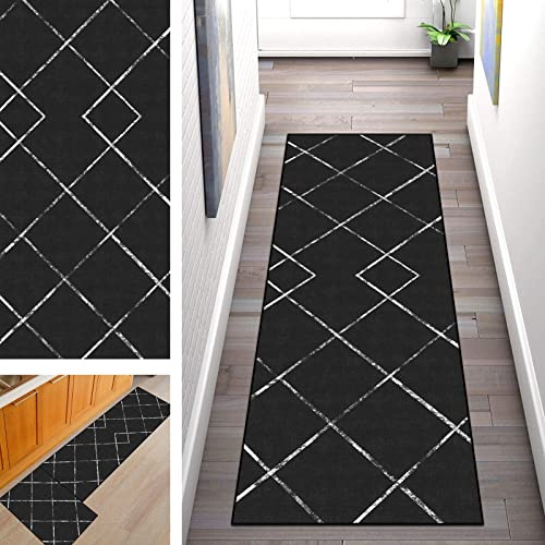 SGLGSTORE Teppich Läufer Flur rutschfest Schwarz Weiß Küchenläufer, Vintage Teppichläufer Küche Korridor Teppich Waschbar Schlafzimmer Wohnzimmer Breite 50-100cm (Color : A, Size : 70x140cm)