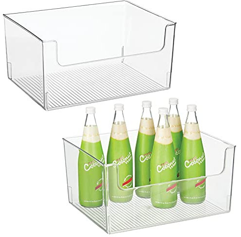 mDesign Cajas de almacenaje para alimentos – Organizador de nevera, armario o congelador con frontal abierto – Caja de plástico para frigorífico – Juego de 2 – transparente
