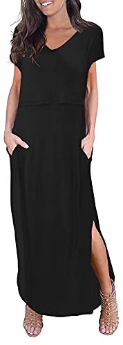 Smallshow Women's Maternity Nursing Dress Split Long Breastfeeding Clothes Black L