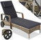 tectake Poly Rattan Gartenliege mit Rollen, 6-Fach höhenverstellbarer Liegestuhl, bis 120kg belastbar, Sonnenliege Rattan (wetterfest), Liege inkl. Polster und Kissen - Natur/dunkelgrau
