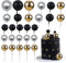 Gyufise 30Pcs Ball Cake Toppers Ball Cake Picks Ball Shaped Cupcake Insert Cake Topper for Bear Theme Birthday Party Favors Wedding Decoration Supplies Black Gold Silver