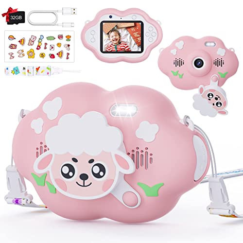 Selvim Kids Digital Camera, 40MP 1080P Rechargeable Kids Camera, 2.4 Inch IPS Screen Selfie Video Camera with 32GB Card, Toddler Camera for 3-12 Years Old Girls Boys, Birthday Gifts for Children Pink