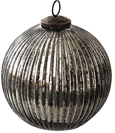 Clayre & Eef Weihnachtskugel Ø 15 cm Schwarz Silberfarbig Glas Weihnachtsdekoration