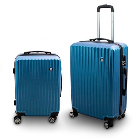 Lacestone Barut Kofferset M + L 2-teilig Reisekoffer Trolley Hartschalenkoffer ABS Teleskopgriff Modell General (Blau)
