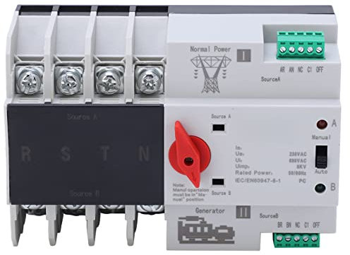 Buachois Interruttore di Trasferimento Automatico,AC 400V 4P 100A ATS PC Interruttore a Levetta di Commutazione Automatico Interruttore a Doppio Trasferimento