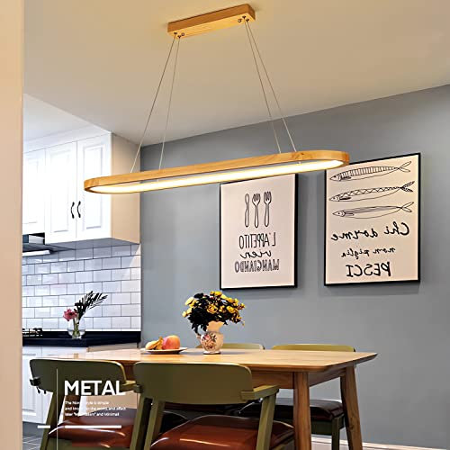 LED Dimmbar Hängeleuchte Esstisch Holz Pendelleuchte mit Fernbedienung Esszimmerlampe Modern esszimmer Lampe höhenverstellbar Pendellampe für Wohnzimmer Küche Arbeitszimmer Holzlampe (L90cm/42W)