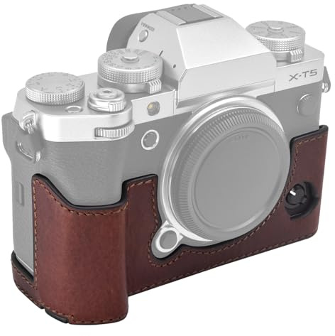 MUZIRI KINOKOO Protective Case Compatible for Fujifilm XT5/Fui X-T5 Camera - Genuine Leather Half Case for Fuji X-T5/XT5 Case with Opening Bottom and Hand Grip Design - Brown