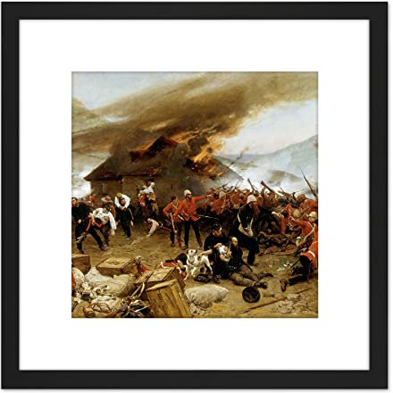 Artery8 De Neuville Defence Rorke's Drift Painting 8X8 Inch Square Wooden Framed Wall Art Print Picture with Mount
