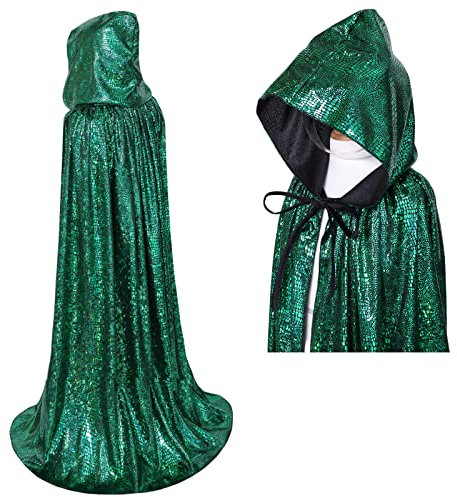 maxToonrain Glitzer-Umhang, Halloween, volle Länge, glitzernd, glänzend, für Herren und Damen, Karneval, Karneval, Weihnachten, Kostüm (grün, 160 cm)