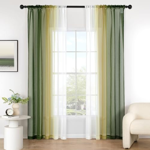 MIULEE Tende Voile Trasparenti Sfumato per Soggiorno Camera da Letto Bagno Cucina Camera da Tenda Finestra Balcone Casa con 2 Pannelli 140X245CM Verde Oliva
