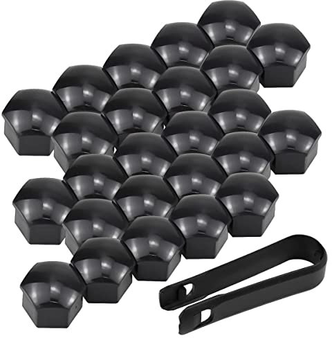 NEJIYA 20 Stück 17mm 19mm Radschraubenkappen Radmutternkappen für VW Golf7 Golf 7 MK7, Reifen Mutter Abdeckungen, Radschrauben mutternkappen mit Demontagewerkzeug,19MM/Black