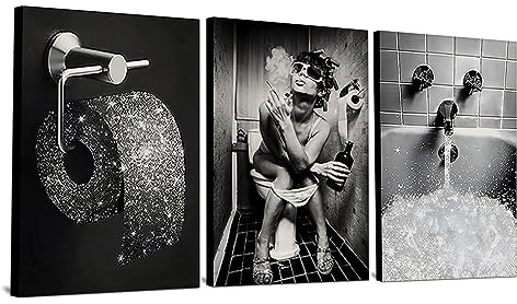 Modische Toilette Sexy Schönheit – Badezimmer-Kunstposter – Schwarz und Weiß Badezimmer Modern Damen Lustiges Poster – Rahmenlos (3 Stück - 30 x 40 cm)