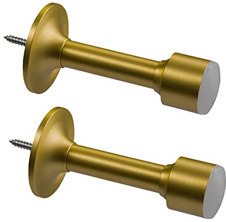 2 Pack Solid Brass Door Stop, Decorative Door Stopper Wall Protector, Heavy Duty Door Stop with White Rubber Bumper Tip for Wall Door Protection Sound Dampening, Brushed Gold Brass Plated