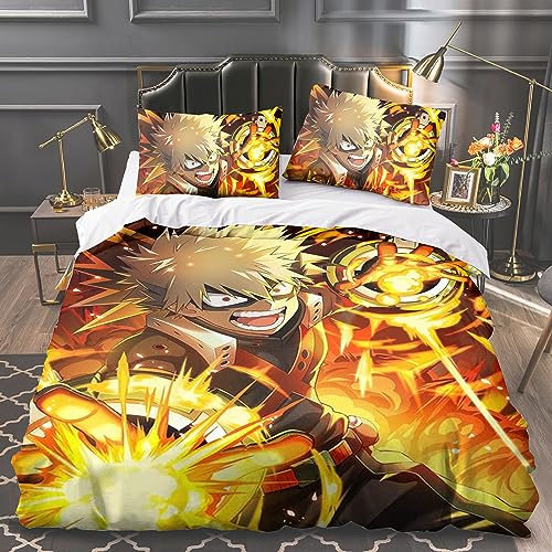 Xinchangda My Hero Academia Bettwäsche-Set, MHA Midoriya Izuku/Todoroki Shouto/Bakugō Katsuki/Uraraka Ochako Bettbezug-Set, Mikrofaser, Bettbezug und Kissenbezüge