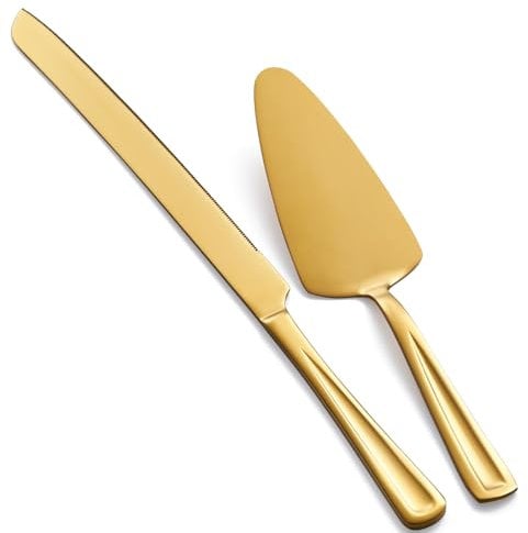 GoGeiLi Couteau et Serveur pour gâteaux en Acier Inoxydable, 33cm, Set de découpe de gâteaux élégant pour Mariage, Anniversaire, fêtes