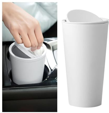 JNNJ Autos Mülleimer, Auto Mini-Mülleimers Mit Deckel, Plastik Auto Universelle Mini Mülleimer, Tragbare Auto Mülleimer, Geeignet für Autos, Schlafzimmer(Weiß)