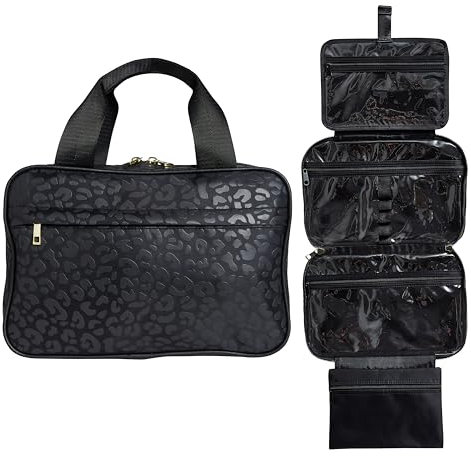 Nicole Miller New York Once Upon a Rose Make-up-Tasche, multifunktionale Reise- und Kulturbeutel, Kosmetik-Zubehörtasche, luxuriös, klassisch, schick und stilvoll, Schwarze Kuh