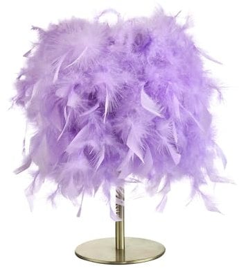 Modern and Chic Soft Lilac Real Feather Table Lamp with Brushed Satin Nickel Base and Inline Switch - Statement Piece - 40w Maximum SES Bulb by Happy Homewares