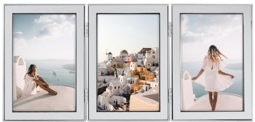 Hama Bilderrahmen 13x18 (3er Bilderrahmen, Bilderrahmen mehrere Bilder, Fotorahmen, Portraitrahmen, Hochformat, Querformat, zum Hängen, zum Hinstellen, Samt, 3x Bildformat 13 x 18 cm) silber