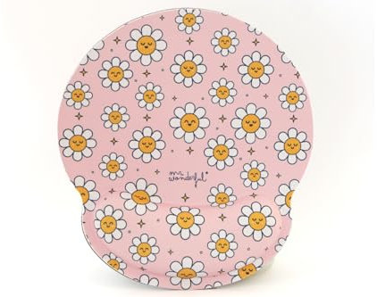 Wondee Mr Wonderful Tapis de Souris Ergonomique Dessin Fleur de Marguerite - Tapis de Souris Rose Repose Poignet Gel antidérapant - Mouse Pad Filles et Femmes
