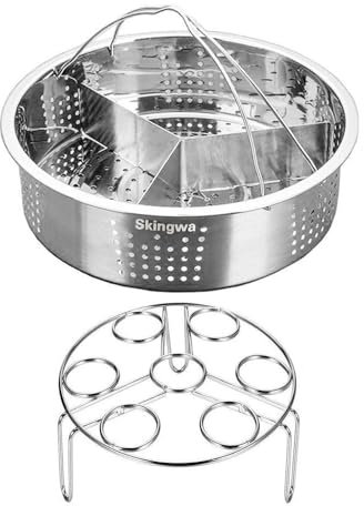 Skingwa Steamer Basket for Instant Pot Pressure Cookers Pots Accessories Steamer Basket with Egg Steamer Rack Steamer Divider (Steamer Basket+ Rack+Divider)
