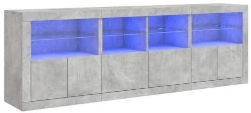 vidaXL Modern Sideboard with Customizable LED Lights - Durable Side Cabinet with Ample Storage and Display Functionality - Concrete Grey