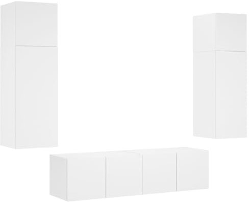 vidaXL Wohnwand 6-TLG., Schrankwand mit viel Stauraum, Anbauwand mit LED-Beleuchtung, Wandmontage Fernsehschrank Wohnzimmer Set Schrank, Weiß Holzwerkstoff