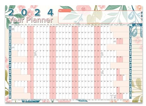 Wandplaner 2024, großer Wandkalender, A3, Jahresplaner, Januar bis Dezember, Gesamtjahrsposter, Studenten, Familie, Zuhause, Schule, Büro, akademische Arbeit, Studium, Planungstabelle 29,7 x 42 cm