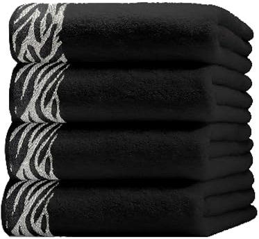 Class Home Collection Handtücher Handtuch 4er Set Jacquard Baumwolle Zebra Schwarz
