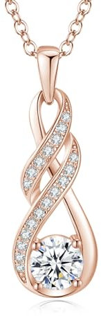 LOCIBLO Necklaces for Women 925 Sterling Silver Infinity Pendant Rose Gold April Birthstone Cubic Zirconia Necklace Simulated Diamonds Birthday Gifts Jewellery for Her, 16+2