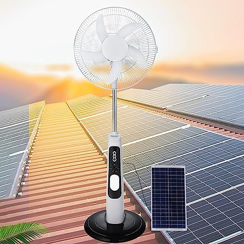 GUHPZA 16 Solar Vertical Fan, 12v Ac Dc Fan Rechargeable Floor Fan W/remote Control, 90°Oscillating Air Circulator, 9 Speeds,3 Modes