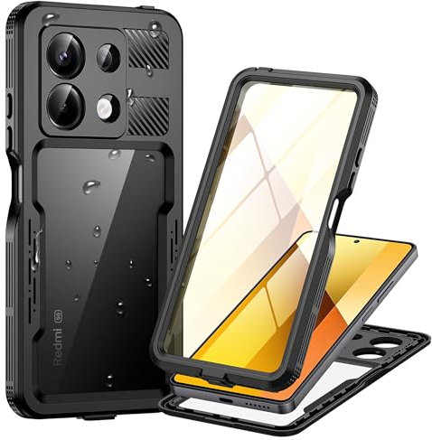 Lanhiem Coque Xiaomi Redmi Note 13 (5G), [IP68 Étanche + Antichoc] 360 Protection Integrale Antipoussière Waterproof Etui Double Renforcé Avant et Arrière Housses pour Redmi Note 13, Noir