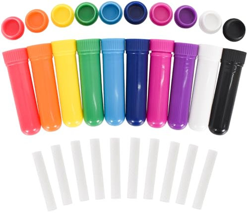 10 Pièces Stick Inhalateur pour Huiles Essentielles Nez,Tubes Inhalateurs Réutilisable Plastiques Vides Aromathérapie avec 10 Mèches Bonne Hygroscopique (10 Couleurs)