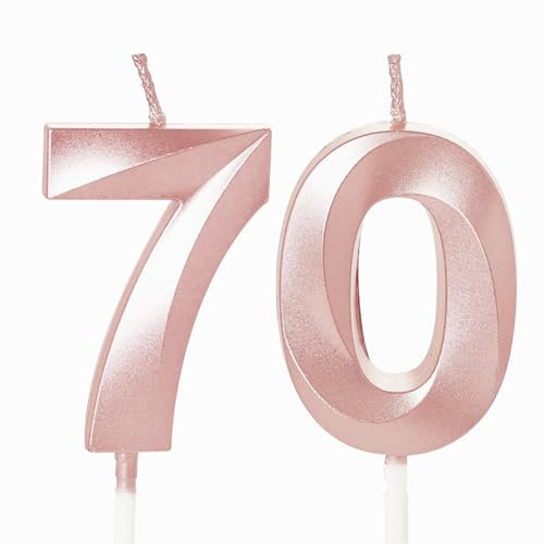 Rose Gold Number 70 Candles for Birthday Cake, 70th Birthday Candles 70 Birthday Candles 70th Candles for Cake, 70th Birthday Cake Candles Cake Toppers for 70 Year Old Women Rose Gold