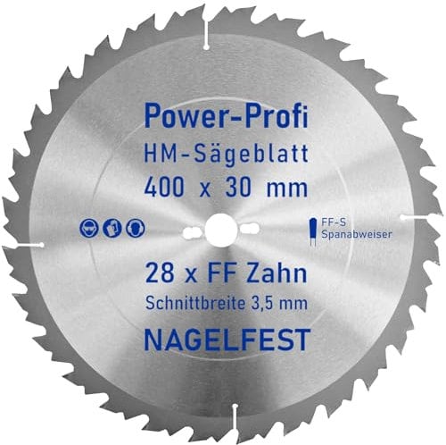 HM-Sägeblatt 28 x Zahn FF 400 x 30 mm FF-S Nagelfest mit Spanabweiser Kreissägeblatt HW für Tischkreissäge Wippsäge Schalholz Naturholz Holzplatten Bauholz Brennholz Schaltafel mit Betonbeschlag Nägel