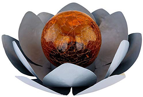 GLOBO LED Außen Solar Leuchte Feuer-Effekt Crackle-Design Garten Deko Beleuchtung Balkon Strahler Terrassen Lampe, Farbe:grau - Lotosblume Solarleuchte